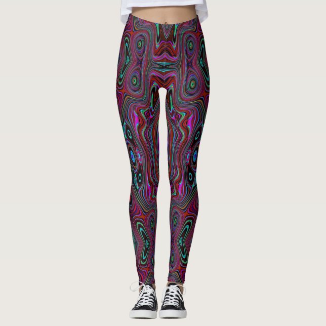 Trippy Seafoam Green and Magenta Abstract Pattern Leggings (Front)