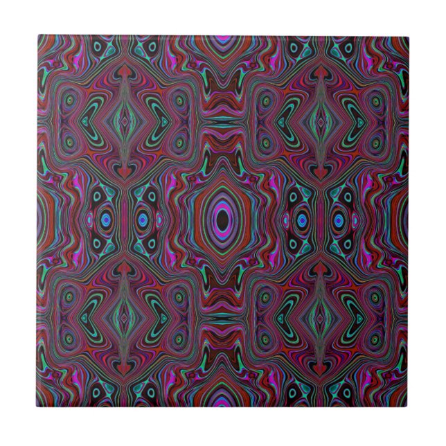 Trippy Seafoam Green and Magenta Abstract Pattern Tile (Front)
