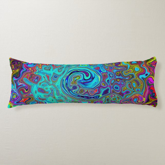 Trippy Sky Blue Abstract Retro Liquid Swirl Body Cushion (Front)