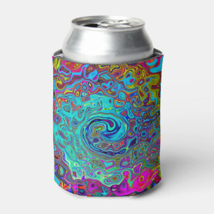 Trippy Sky Blue Abstract Retro Liquid Swirl Can Cooler