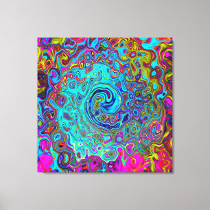 Trippy Sky Blue Abstract Retro Liquid Swirl Canvas Print