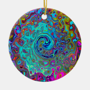 Trippy Sky Blue Abstract Retro Liquid Swirl Ceramic Tree Decoration