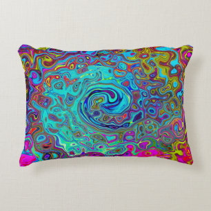 Trippy Sky Blue Abstract Retro Liquid Swirl Decorative Cushion