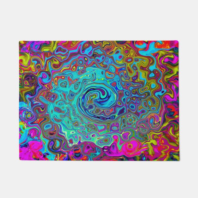 Trippy Sky Blue Abstract Retro Liquid Swirl Doormat (Front)