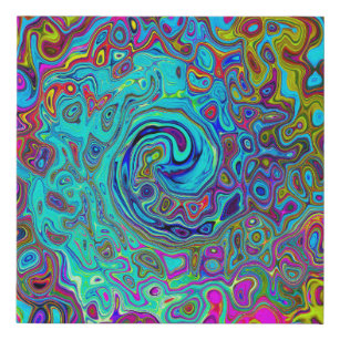 Trippy Sky Blue Abstract Retro Liquid Swirl Faux Canvas Print