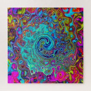 Trippy Sky Blue Abstract Retro Liquid Swirl Jigsaw Puzzle