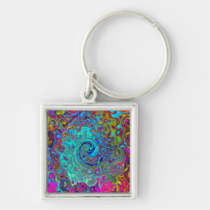 Trippy Sky Blue Abstract Retro Liquid Swirl Key Ring