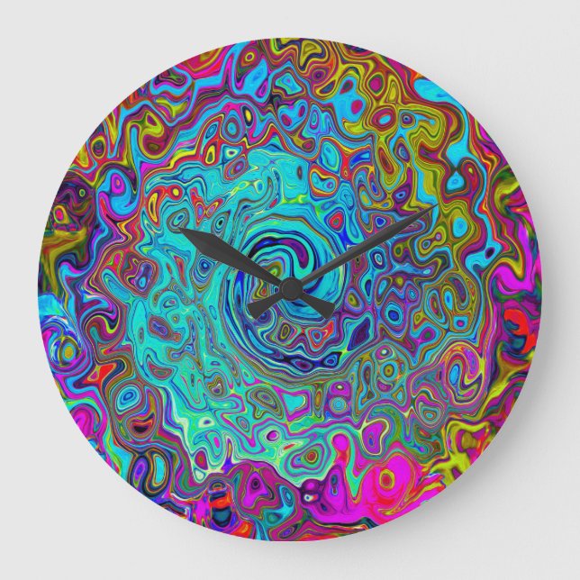 Trippy Sky Blue Abstract Retro Liquid Swirl Large Clock (Front)