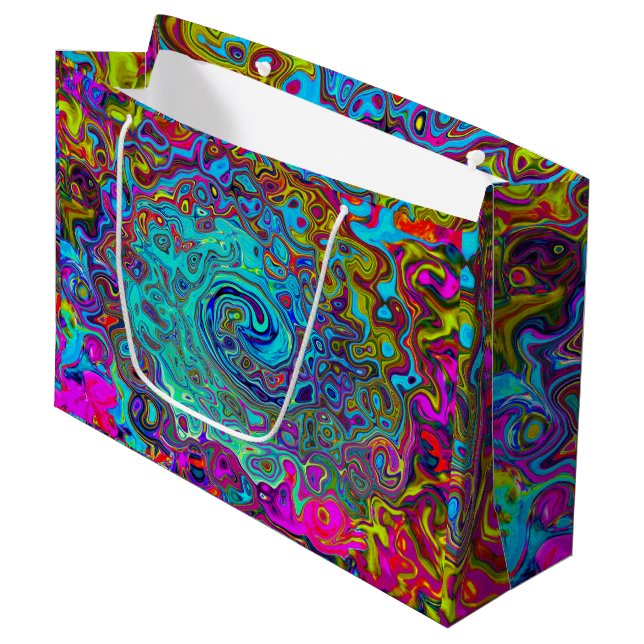 Trippy Sky Blue Abstract Retro Liquid Swirl Large Gift Bag (Front Angled)