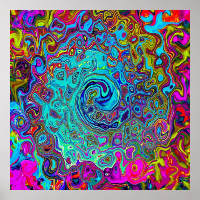 Trippy Sky Blue Abstract Retro Liquid Swirl Poster (Front)