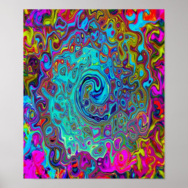 Trippy Sky Blue Abstract Retro Liquid Swirl Poster (Front)