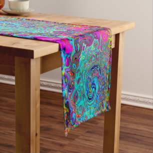 Trippy Sky Blue Abstract Retro Liquid Swirl Short Table Runner