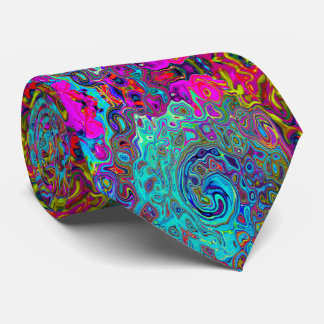 Trippy Sky Blue Abstract Retro Liquid Swirl Tie
