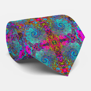Trippy Sky Blue Abstract Retro Liquid Swirl Tie