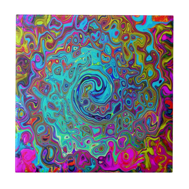 Trippy Sky Blue Abstract Retro Liquid Swirl Tile (Front)