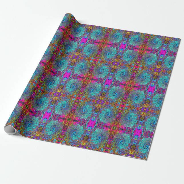 Trippy Sky Blue Abstract Retro Liquid Swirl Wrapping Paper (Unrolled)