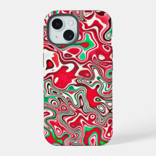 Trippy Squiggly Funky Maximalist Christmas Stripes iPhone 15 Case