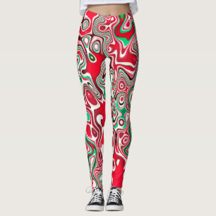Trippy Squiggly Funky Maximalist Christmas Stripes Leggings
