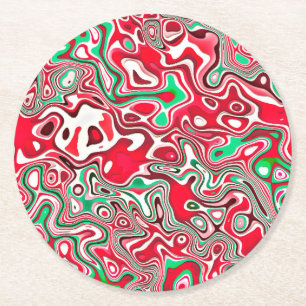 Trippy Squiggly Funky Maximalist Christmas Stripes Round Paper Coaster