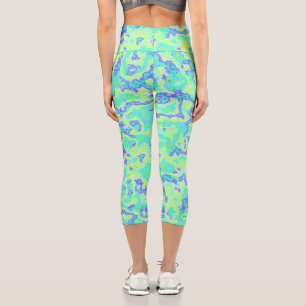 Trippy Squiggly Groovy Bold Neon Acid Trip Marble Capri Leggings