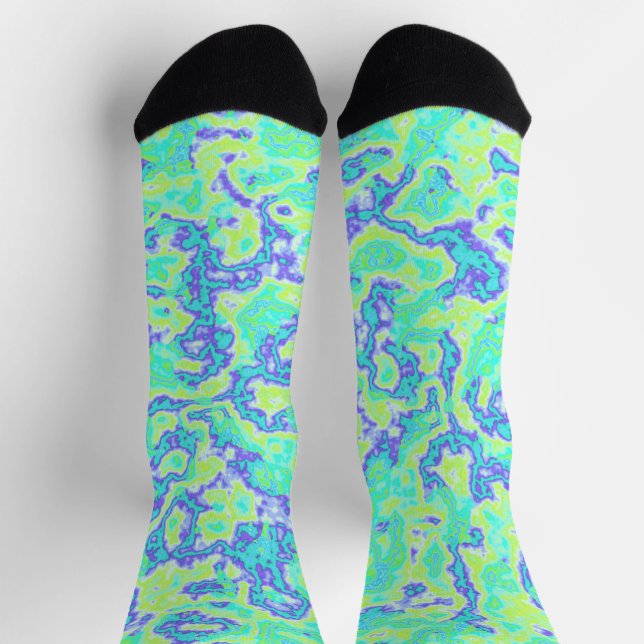Trippy Squiggly Groovy Bold Neon Acid Trip Marble Socks (Top)