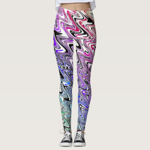 Trippy Squiggly Retro Groovy Colourful Rainbow Wav Leggings