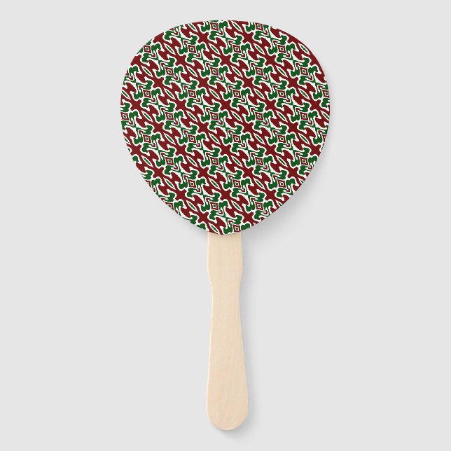 Trippy Squiggly Retro Mod Christmas Stripe Pattern Hand Fan (Front)