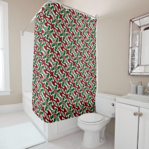 Trippy Squiggly Retro Mod Christmas Stripe Pattern Shower Curtain