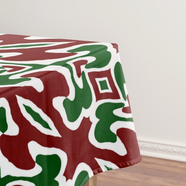 Trippy Squiggly Retro Mod Christmas Stripe Pattern Tablecloth (In Situ)
