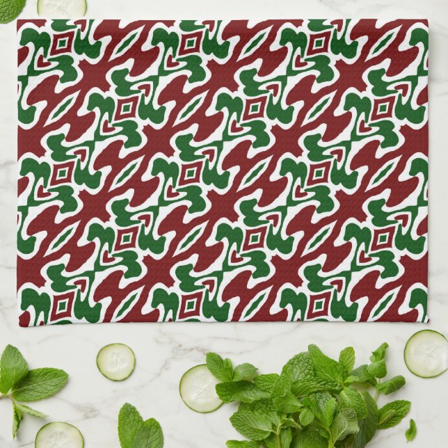 Trippy Squiggly Retro Mod Christmas Stripe Pattern Tea Towel (Folded)