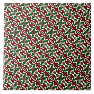 Trippy Squiggly Retro Mod Christmas Stripe Pattern Tile
