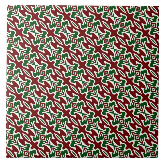 Trippy Squiggly Retro Mod Christmas Stripe Pattern Tile (Front)