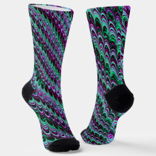 Trippy Squiggly Ripply Bohemian Funky Fractal Art Socks