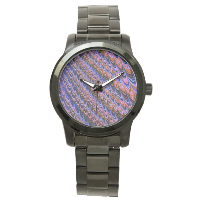 Trippy Squiggly Ripply Bohemian Funky Fractal Art Watch (Front)