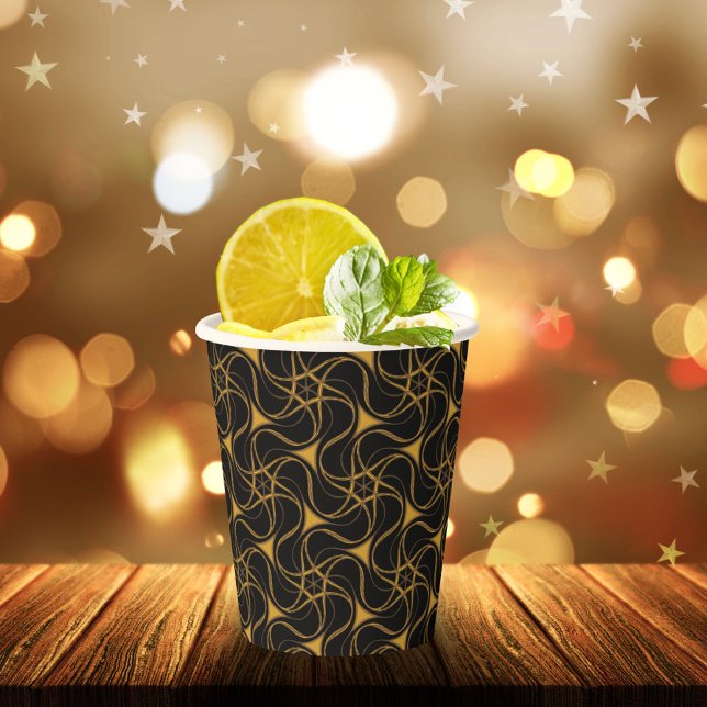 Trippy Starry Pattern Cool Yellow Star Black Party Paper Cups (Creator Uploaded)
