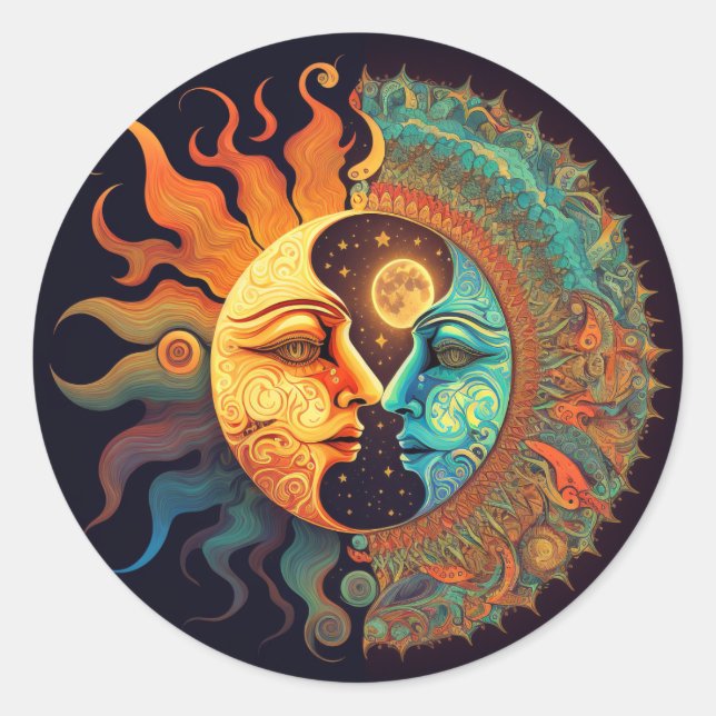 Trippy Sun&Moon Classic Round Sticker (Front)
