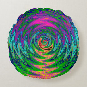 Trippy Swirly Rainbow  Round Cushion