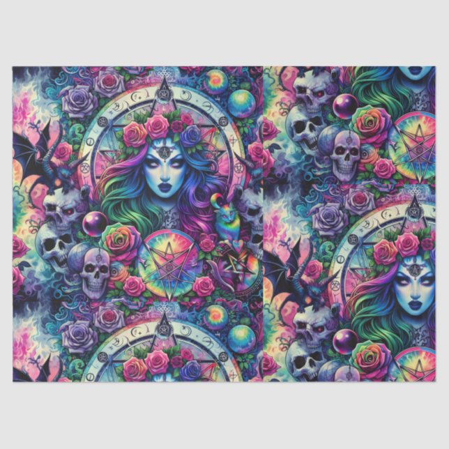 Trippy tie dye Halloween witch goddess gift wrap Tissue Paper (Front)