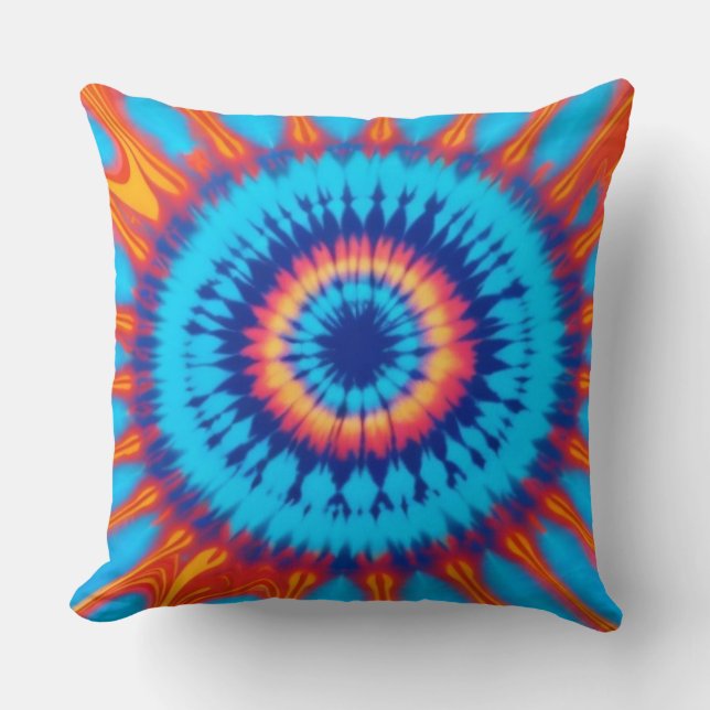 Trippy Tie-Dye Retro Blue & Orange  Cushion (Front)