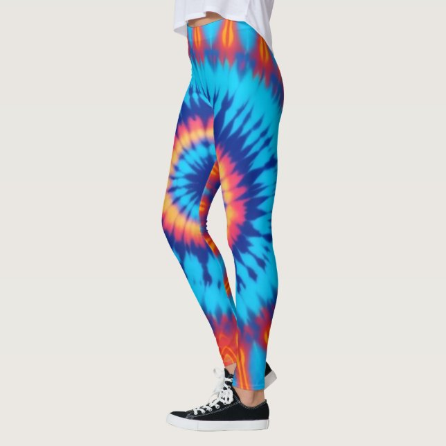 Trippy Tie-Dye Retro Blue & Orange  Leggings (Left)