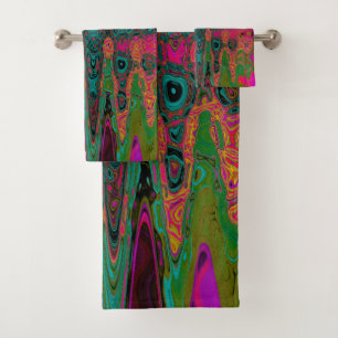 Trippy Turquoise Abstract Retro Atomic Waves Bath Towel Set