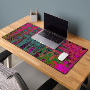 Trippy Turquoise Abstract Retro Atomic Waves Desk Mat