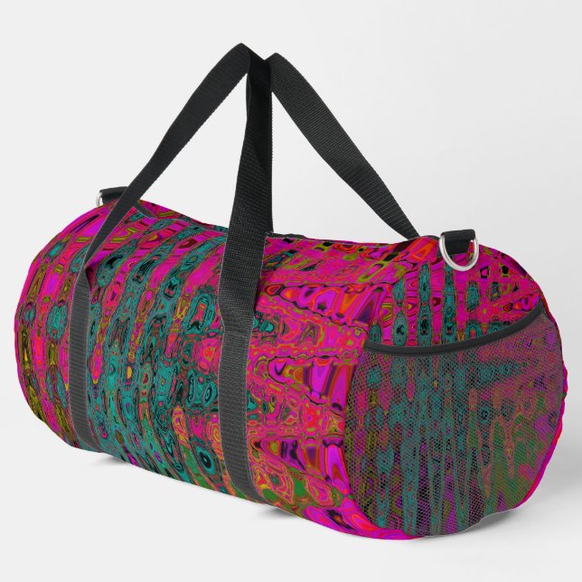 Trippy Turquoise Abstract Retro Atomic Waves Duffle Bag (Right Corner)