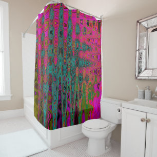Trippy Turquoise Abstract Retro Atomic Waves Shower Curtain