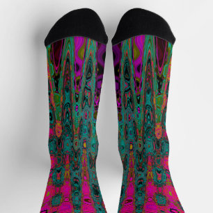 Trippy Turquoise Abstract Retro Atomic Waves Socks
