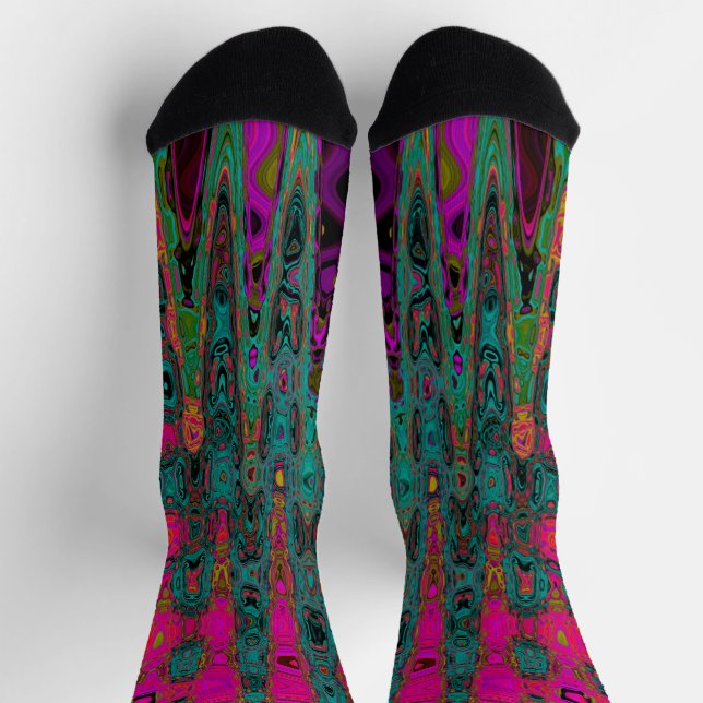 Trippy Turquoise Abstract Retro Atomic Waves Socks (Top)