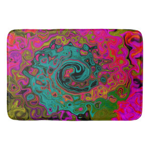 Trippy Turquoise Abstract Retro Liquid Swirl Bath Mat