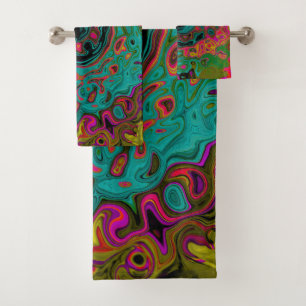 Trippy Turquoise Abstract Retro Liquid Swirl Bath Towel Set