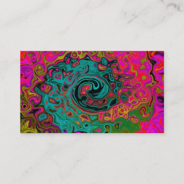 Trippy Turquoise Abstract Retro Liquid Swirl Business Card (Front)