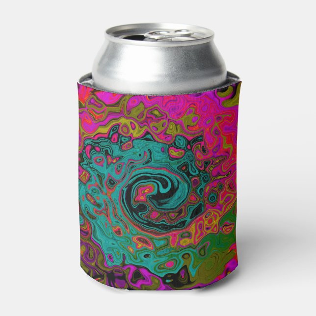 Trippy Turquoise Abstract Retro Liquid Swirl Can Cooler (Can Front)